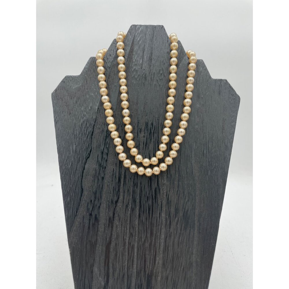 Double Strand Faux Pearl Necklace 14" & 16" Drop With Rhinestone Clasp